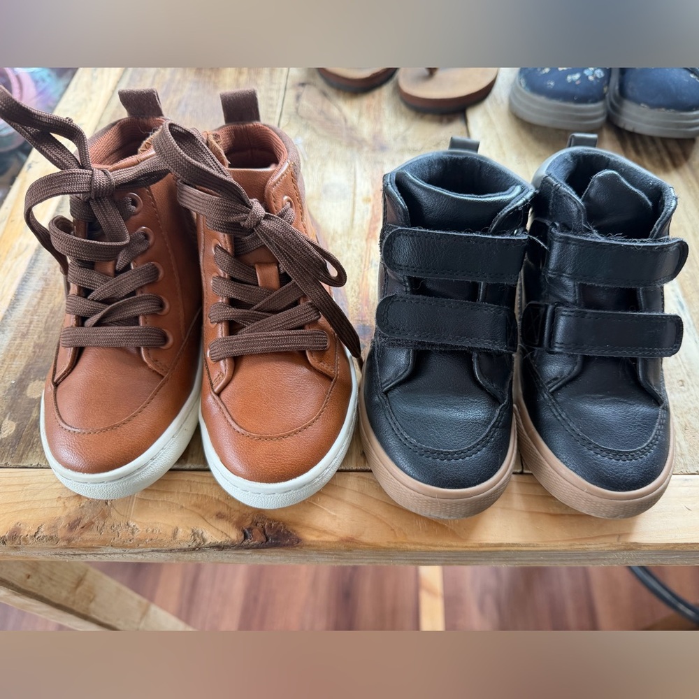 Stylish Kids Leather Sneakers - Brown and Black